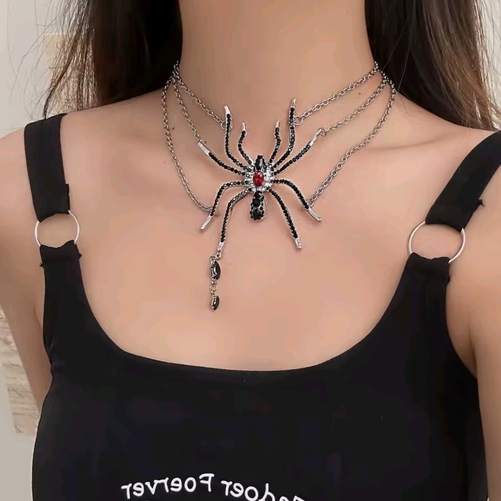 Black and Silver Spider Necklace